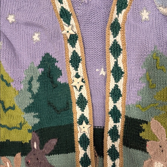 Storybook Med Handknit Purple Bunny Cardigan - Picture 3 of 8